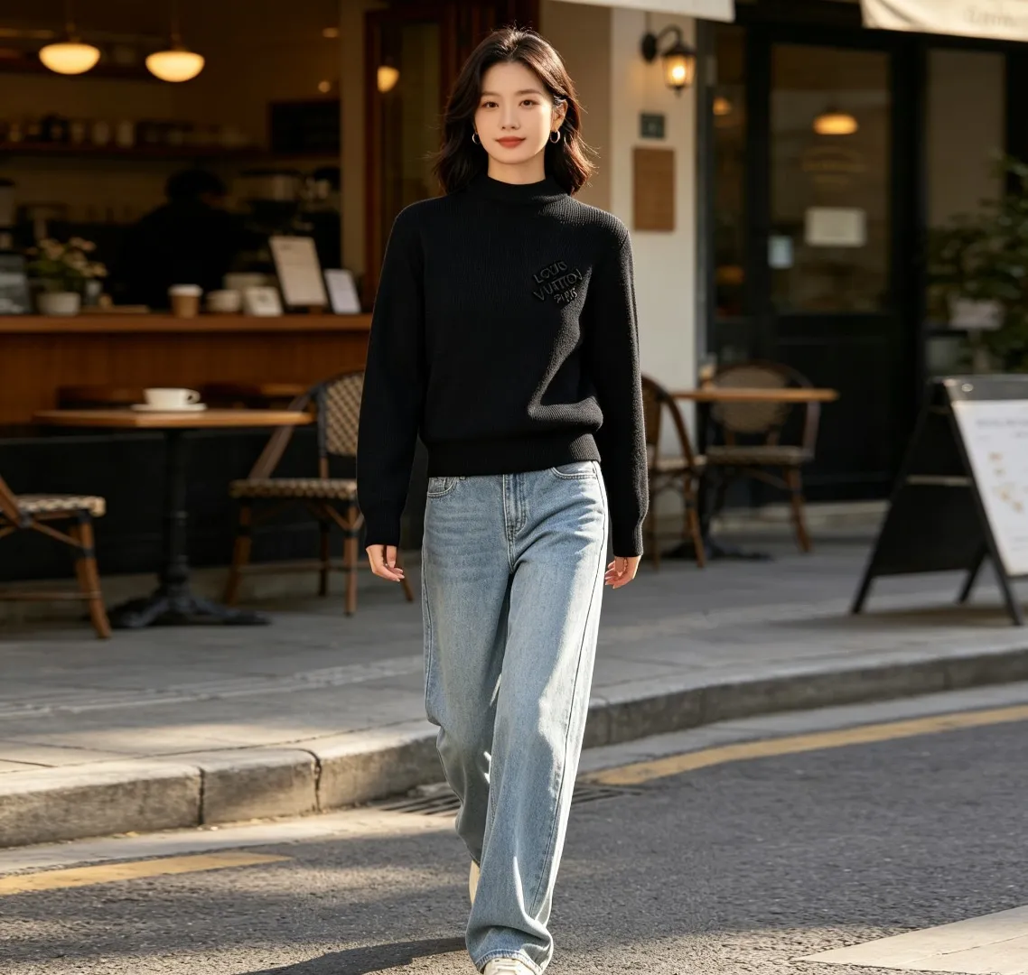 Louis Vuitton/Louis Vuitton Letter Embroidered Round Neck Sweater
